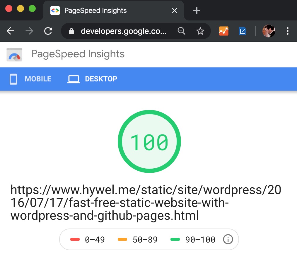 Google Page Speed Insights After Removing Disqus on Desktop
